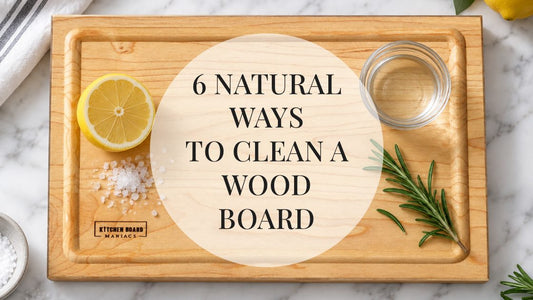 6 natural ways to clean a wood cutting board: maple board with lemon, coarse salt, rosemary and vinegar