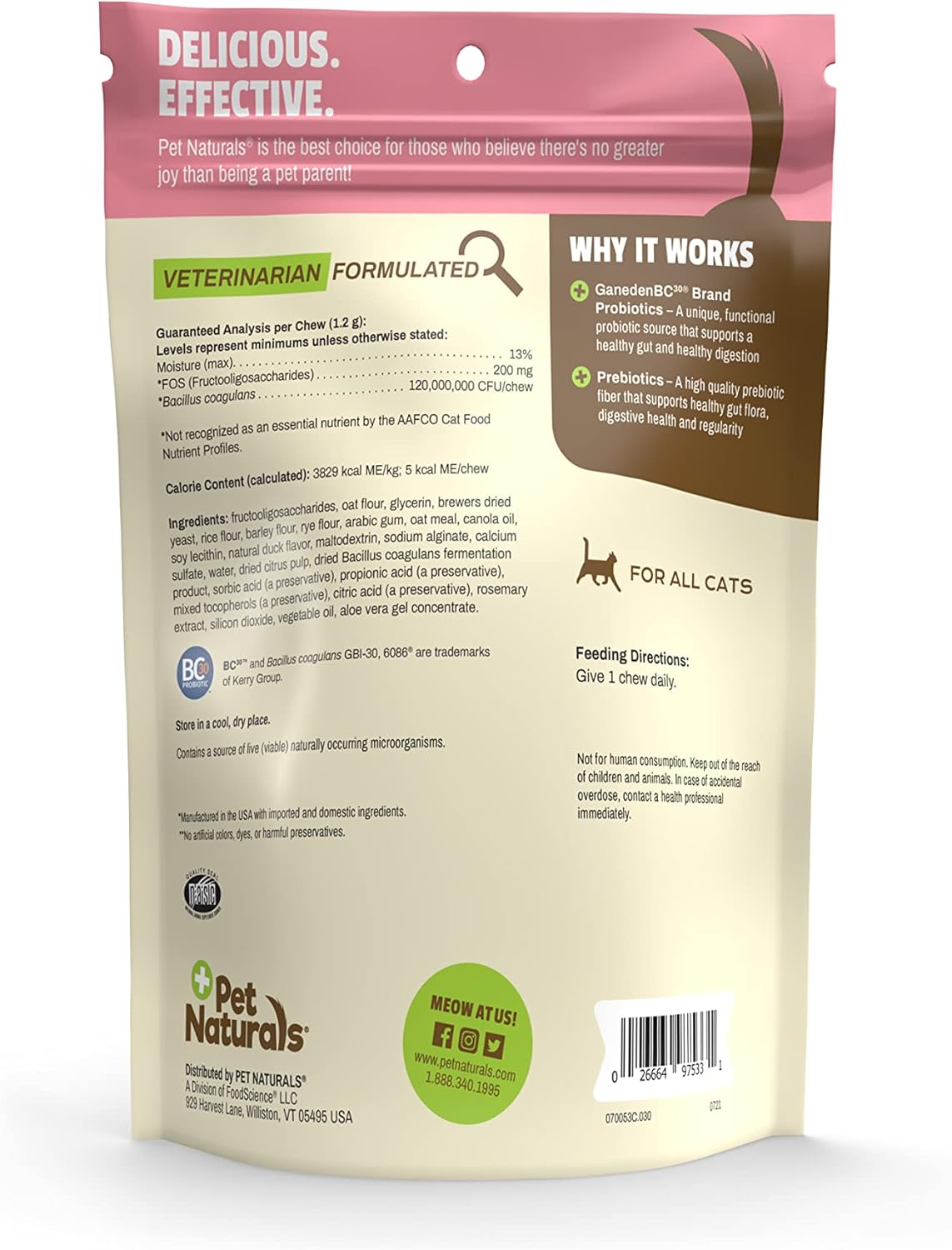 Pet Naturals Daily Probiotic for Cats, 30 Chews - Digestive and Immune Support Supplement for Cats