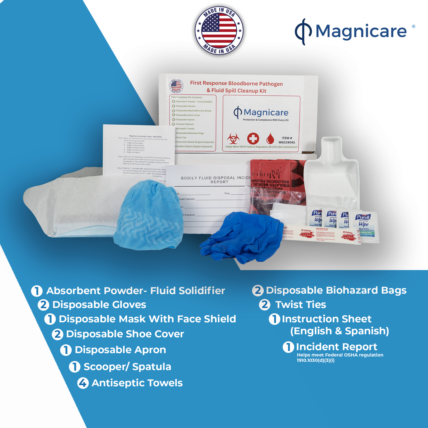 First Response Spill Kit - Be OSHA Compliant | Bloodborne Pathogen & Vomit Cleanup Kit: Comprehensive Spill Response for Bodily Fluids, Ideal for Restaurants & Public Spaces