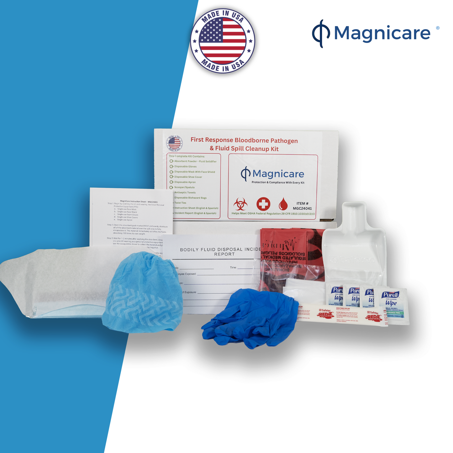 First Response Spill Kit - Be OSHA Compliant | Bloodborne Pathogen & Vomit Cleanup Kit: Comprehensive Spill Response for Bodily Fluids, Ideal for Restaurants & Public Spaces