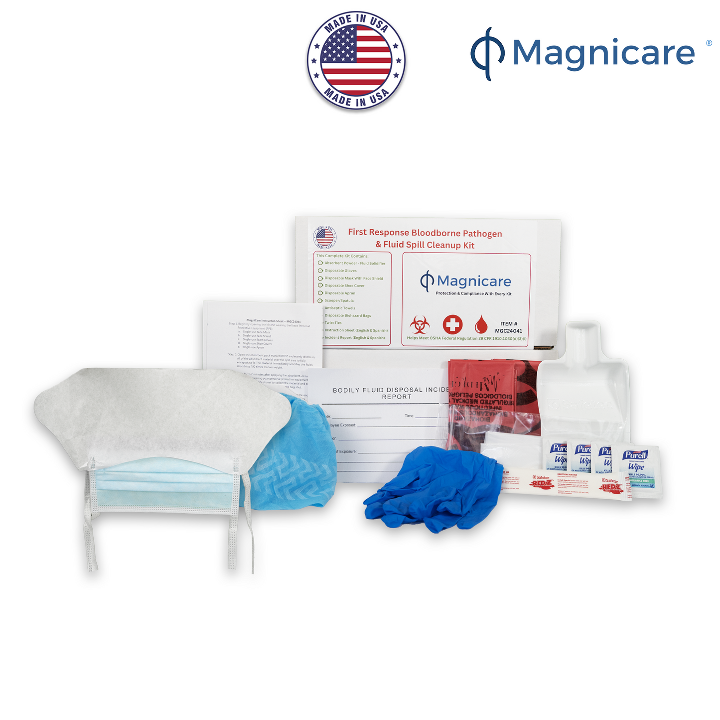 First Response Spill Kit - Be OSHA Compliant | Bloodborne Pathogen & Vomit Cleanup Kit: Comprehensive Spill Response for Bodily Fluids, Ideal for Restaurants & Public Spaces