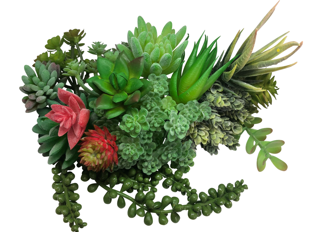 DELUXE Pack of 15 Artificial Succulent Plants in Flocked Green for Decoration