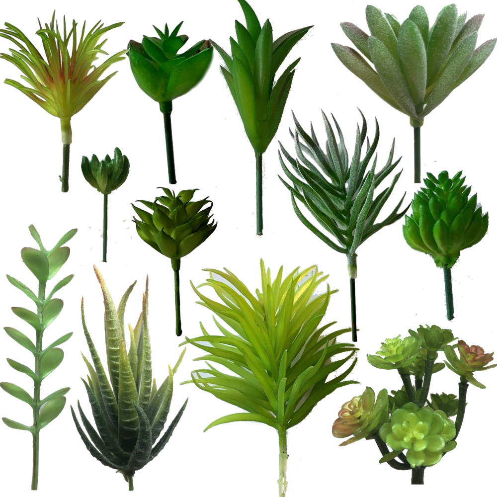 Artificial Succulent Plants in Flocked Green for Decoration - 12 PACK