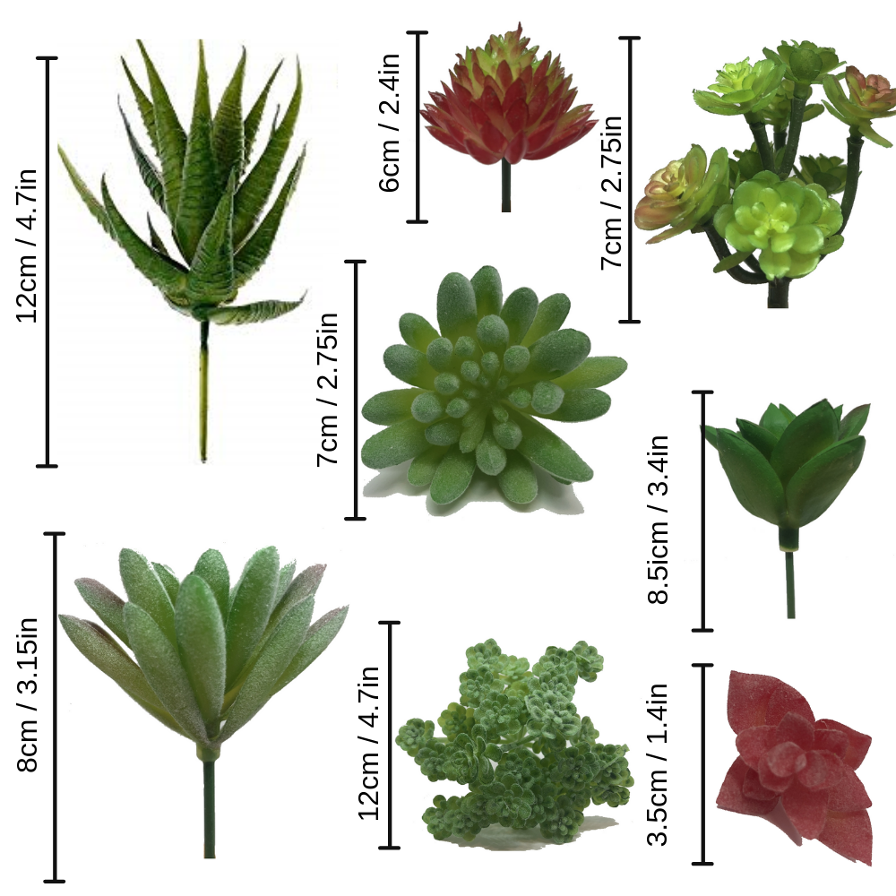 DELUXE Pack of 15 Artificial Succulent Plants in Flocked Green for Decoration