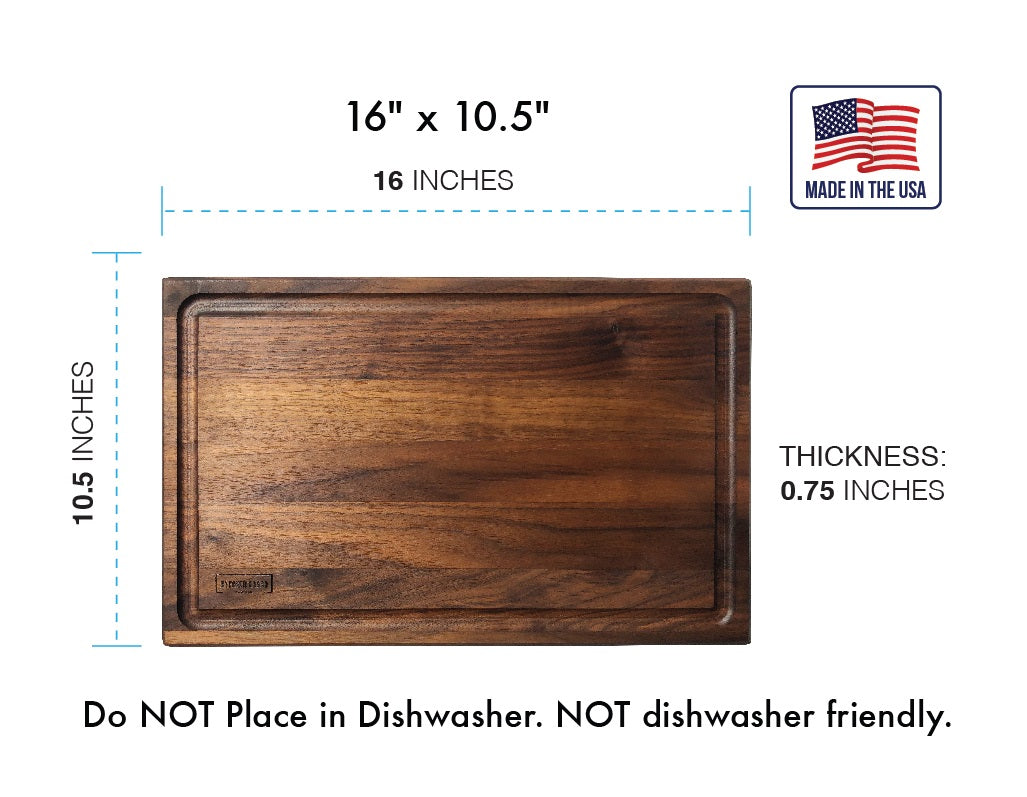 Large Walnut Wood Cutting Board with Juice Groove - 16x10 1/2 inches