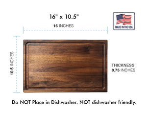 Large Walnut Wood Cutting Board with Juice Groove - 16x10 1/2 inches
